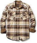 CQR Men's Western Casual Flannel Shirt, Long Sleeve Outdoor Cotton Shirt, Corduroy Lined Collar & Cuffs Shirts, Western Cigar Brown, XXL