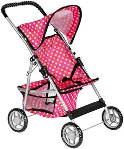 fash n kolor® - Deluxe Doll Stroller My First Baby Doll Strollers Toy with Bigger Wheels - Polka Dot Design with Basket in The Bottom - Dolls to Play Baby Doll Stroller for Girls,