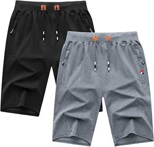 GEEK LIGHTING Men's 2 Pack Shorts Casual Comfortable Workout Shorts Drawstring Zipper Pockets Elastic Waist