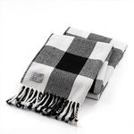 Mellowdy Classic Checkered Blanket - Faux Cashmere Plaid Throw with Fringe - Soft Woven, Lightweight, Farmhouse, Vintage Inspired Décor for Couch, Chair, Office (Matte Black, 50x60)