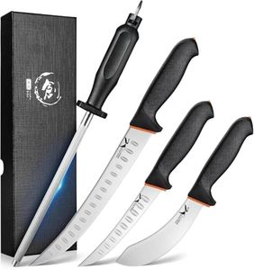 Golden Bird Butcher Knife Set - 4 Piece Professional BBQ Knife Set Include 6" Boning, 6" Skinning, 10" Butcher Breaking Knives & 8" Sharpener Rod, Christmas Gifts for Men Women