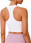 PINSPARK Sports Bra Women's Wireless Padded Bustier with Removable Cups Racerback Push up Breathable Bralette Seamless Crop Tops Jogging Yoga Fitness White