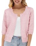 GRACE KARIN Short Sleeve Cardigans Lightweight Summer Cropped Sweaters Dressy Shrug Pink M