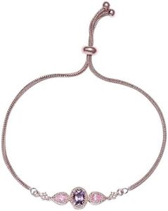 Shop LC Amethyst Bolo Bracelet - Ion Plated 18K Rose Gold Adjustable Cubic Zirconia Ball Bracelet - Purple & Pink Crystal Slider for Women - 9.5" Length Costume Jewelry for Women Birthday Gifts