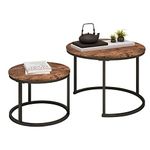 HAHRIR Nesting Tables Set of 2 Round End Tables with Metal Frame for Living Room and Small Space Coffee Nesting (Rustic Brown)