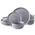 AmorArc Stoneware Dinnerware Sets,Round Reactive Glaze Ceramic Plates and Bowls Set,Highly Chip and Crack Resistant | Dishwasher & Microwave Safe Dishes,Service for 4 (12pc)