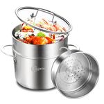 LOLYKITCH Tri-Ply Stainless Steel 5 QT Stock Pot with Steamer and Lid,Sauce Pot,Induction Cooking Pot Set,Dishwasher and Oven Safe.