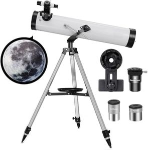 Reflector Telescope 76mm Aperture 700mm Focal Length Astronomy for Kids with K Eyepieces, Finderscope, 3X Barlow, Adjustable Tripod, Mobile Phone Adapter for capturing Images and Videos(White)