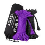 AOLEBA Skin Friendly 8mm Soft Silk Rope, Rope for Knot Tying Practice Beginners, Multiple Strands Braided Polypropylene Rope, Set of Two 32 Ft Ropes with Storage Dust Bag (Black and Purple)