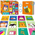 50 PCS First Word Flashcards, Double Sided Learning Cards Alphabet, Foods, Animals, Shapes, Colors, Vehicle, Body Parts with 2 Reclosable Rings, Learning Tool for Pre-K Kindergarten Toddlers