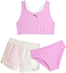 PUMA Girls' Swimsuit Set - Bathing Suit with Cover Up Basic Running Gym Shorts or Skort - Summer Swim Set for Girls (S-XL), Size Large, Pink/Pink White