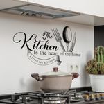 Runtoo Kitchen is The Heart of The Home Wall Sticker Fork and Knife Black Lettering Quotes Saying Wall Decals Kitchen Dining Room Restaurant Wall Decor