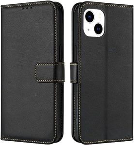 TQIAHF Coque pour iPhone 13 / iPhone 14 Coque Etui avec Porte Carte à Rabat Clapet Portefeuille en Cuir Pochette Antichoc Flip Case Étui Cover Housse Protection Coque pour iPhone 13 / iPhone 14,Noir