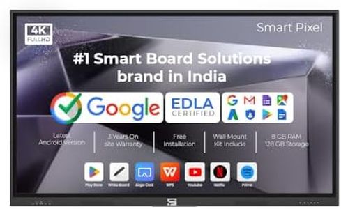 Smart Pixel 75 Inches 4K UHD Touch Screen UltraTouch Display Interactive Flat Panel Monitor 3840 x 2160 Pixels Android 14 Ideal for Schools,College,Institute,Home&Office|8GB 128GB|