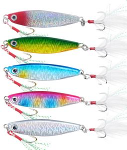 RAJry 5PCS Feather Fishing Hooks, Rooster Tail, Spinner Spoon Lures Rotatable Inline Bass Trout Fishing Tackle Baits, Spinnerbaits, Blade Baits 10g