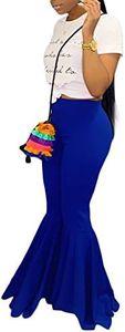 Women Bell Bottom Mermaid Pants Flare Hem Wide Leg Trouser M Blue