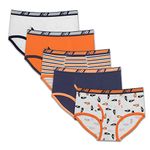 New Balance Boys' Soft Cotton Tag Free Brief Underwear (5-Pack), Team Navy/White/Stripes/Ginger Orange/Shoes, Medium