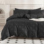 JELLYMONI Duvet Cover Queen Size - Black Microfiber Tufted Duvet Cover Set, Boho Textured Duvet Cover Jacquard Rhombus Geometric Pattern Duvet Cover with Corner Ties & Zipper Closure