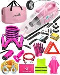vioview Roadside Emergency Car kit for Vehicles, with 4 in 1 Inflatable Car Vacuum Cleaner, Pink Jumper Cables, First Aid Kit, Tow Rope, Vehicle Road Trip Must Haves Pink Accessories for Women