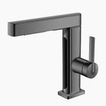 Lefton Pull-Out Bathroom Faucet with Temperature Display, Two Water Outlet Modes, Single Hole, Grey, BF2206-2