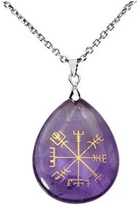 Jovivi Silver Plated Viking Compass Vegvisir Healing Stone Crystal Necklace Teardrop Gemstone Chakra Pendant Necklace 24", Stone