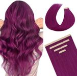 DOORES Tape in Hair Extensions Real Human Hair, Violet 16 Inch 25g 10pcs, Human Hair Extensions Tape in Natural Hair Straight Hair Extensions Remy