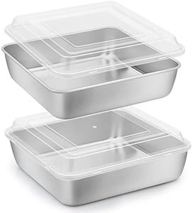 Herogo 8”x 8” Square Cake Pan, Stainless Steel Square Baking Pan with Lid, Cakes Brownie Lasagna Pan Set, 2 Pans + 2 Lids, Healthy & Durable, Dishwasher Safe