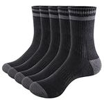 YUEDGE Mens Black Hiking Walking Socks Moisture Wicking Cotton Cushioned Sports Socks Comfort Work Socks for Men Size 4-8, 5 Pairs