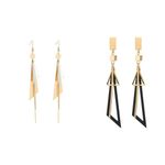 Nilu's Collection Gold Plated Geometric Triangle Long Tassel Drop Earrings for Women and Girls, Copper Triangular Drop Golden Danglers with Metal Chain (Combo)