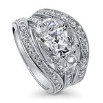 BERRICLE Rhodium Plated Sterling Silver Cubic Zirconia CZ 3-Stone Engagement Ring Set Size 9