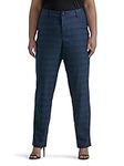 Lee Women's Plus Size Wrinkle Free Relaxed Fit Straight Leg Pant, Navy/Insignia Blue Plaid, 24 Plus Petite