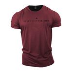 GYMTIER Mens Bodybuilding T-Shirt - Never Stop Training - Gym Training Top Maroon Large