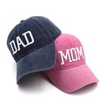 Rivanoer Mom and Dad Hats Fathers Day Dad Gifts Hat for Mom and Dad Embroidered Adjustable Baseball Caps for Couples Parents, Navy Blue Dad Hat and Pink Mom Hat, One Size-Medium