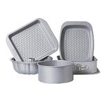 Meyer Bakemaster Non-Stick 5-Piece Bakeware Set - 23cm Springform Cake Tin, 25cm Fluted Mould, 20cm Loose Base Cake Tin, 23cm Oven Roaster and 23cm Square Cake Pan