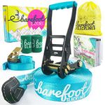 Barefoot Slackline Kit 60ft (18m) Complete Set Including, Ratchet, Training Line, Bark Protectors & Instructions! Designed for both Kids & Adults - (Azure Blue)