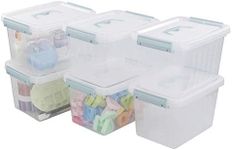 Pekky Plastic Storage Bin with Handle, Clear Latching Tote, 6 Quart, 6 Packs