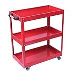 Steel Tool Service Push Cart with 3 Shelves,Heavy Duty Industrial Utility Service Cart, for Garage,Warehouse, Workshop, Repair Shop, 330 LBS Capacity