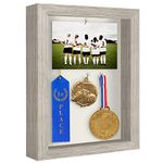 Americanflat 8x10 Shadow Box Frame with Shatter-Resistant Glass - Silhouette Collection - Large Shadow Box Display Case for Tabletop and Wall Display - Driftwood with Soft Linen Back