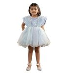 Ministitch Sequin Body and Ruffled Angel Sleeves fit and Flare Frock for Baby Girls - Sky Blue