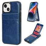 DOMAVER for iPhone 14 Wallet Case 6.1 Inch with Card Holder Slots PU Leather Kickstand Magnetic Lock Durable Lightweight Shockproof Full Body Protective Cover for iPhone 14 6.1 Inch - Leather Blue