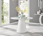 Furniturebox UK Palma White High Gloss Round Pedestal Dining Table - Circlular 4 to 6 Seat Kitchen Table