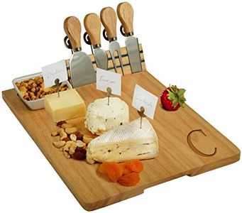 Personalized Monogrammed Laser Engraved Hardwood Board for Cheese & Appetizers - Includes 4 Cheese Knives, Cheese Markers & Ceramic Dish - Designed by Picnic at Ascot in California