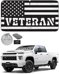 Autoamerics 1-Piece Windshield Sun Shade American B&W Veteran Flag USA Patriotic Design - Foldable Front Window Sunshade for Car SUV Truck - Blocks Max UV Rays and Keeps Your Vehicle Cool - Large