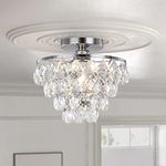 Luupyia Mini Crystal Chandelier Ceiling Light Small, Modern Crystal Ceiling Light for Hallway Ceiling Light Fixtures Flush Mount Silver Crystal Chandelier