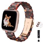 TOYOUTHS Resin Strap Compatible with Fitbit Versa/Versa 2/Versa Lite/Versa SE, Lightweight Bracelet Replacement Strap with Stainless Steel Quick Release Clasp Women Men, Tortoise