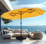 PHI VILLA 15ft Large Patio Umbrella with Solar Lights, Double-Sided Outdoor Market Rectangle Umbrellas with 36 LED Lights, Umbrella Base (Stand) Included, Golden Yellow