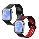 kwmobile Straps Compatible with Huawei Watch Fit 3 / Fit 4 Straps - 2X Replacement Silicone Watch Bands - Black/Grey/Black/Red