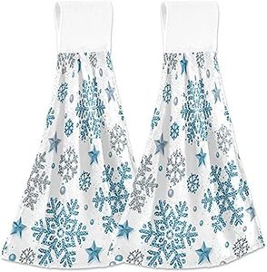 Boccsty Winter Snowflake Hand Towels Merry Christmas Hanging Kitchen Towels 2 Pcs Bathroom Towels Tea Bar Towels for Farmhouse Housewarming Tabletop Home Decor