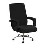 GSDGV Office Chair Cover, Stretchable High Back Computer Armchair Covers, Washable Chair Slipcovers With Armrest Sleeve for Universal Rotating Bos-s Chair(Black,size:XL)