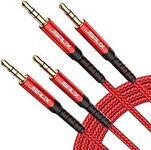 AUX Cable 3.5mm Audio Cord, JSAUX【2 Pack 4ft】 Male to Male Headphone Jack Auxiliary Stereo Nylon Braided Cord Compatible with Beats, Car/Home Stereos, Speaker, iPhone, iPod, Sony, Echo Dot - Red